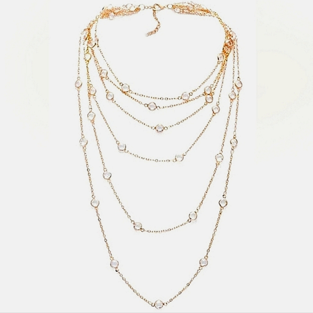 SAACHI Adjustable Crystal Multi Layered Necklace With Gold-Plated Brass NWT$80 - Picture 2 of 7